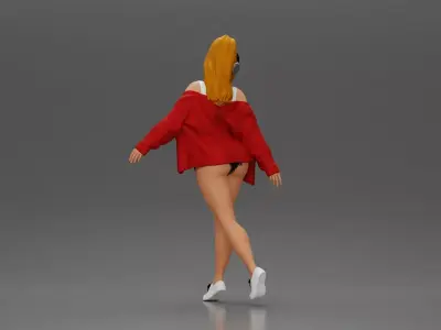 Girl lets her  jacket slip embracing freedom rhythm grace 3D print model