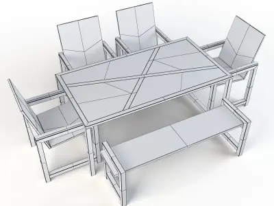 Industrial Dining Set Low-poly 3D model