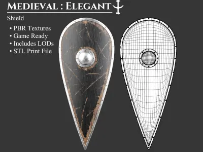 Medieval Collection Elegant Sword and Shield 3D Model Pack
