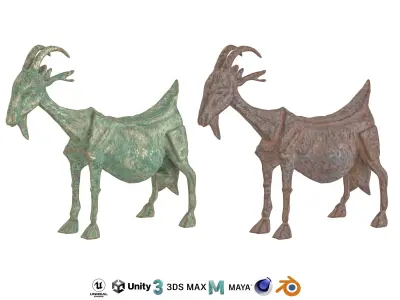 Ancient Goat rusted statues Low-poly 3D model