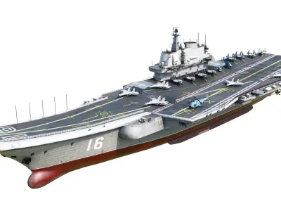 PLA NAVY Type 001 class aircraft carrier Liaoning ship Low-poly 3D model