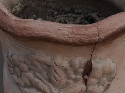 Old Clay Flower Pot with Soil Scan Low-poly 3D model