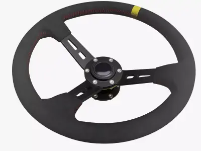 Steering Wheel 01 - Variation B - Red Stiches Low-poly 3D model