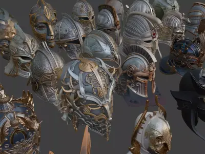 Medieval Fantasy Helmets Pack 3D model