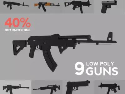 Low Poly Guns Pack Low-poly 3D model