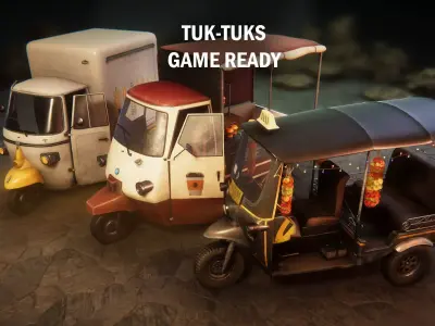 Tuk-tuks tricycle with cart Low-poly 3D model