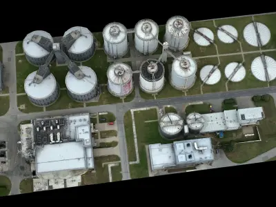 factory chemical plant silo terrain drone photogrammetry 3D model