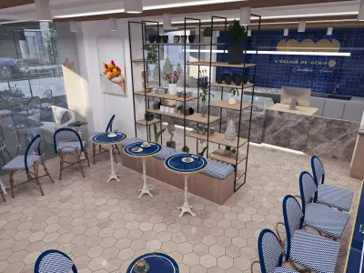 French Cafe Interior Design Free 3D model