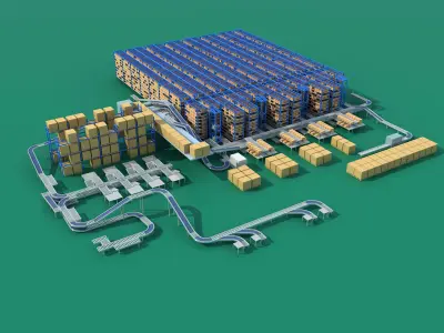 Conveyor Belt Scene warehouse 3D model