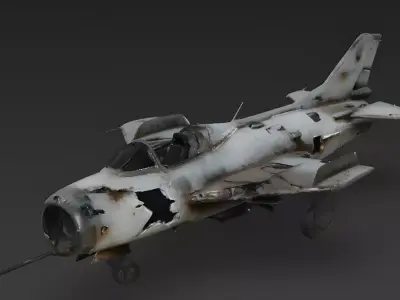 Realistic Wrecked Cold War Jet Fighter 3D Model Low-poly 3D model