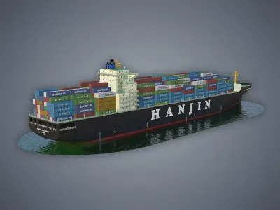 Cargo Ship Hanjin and Tugboat 3D Model Pack