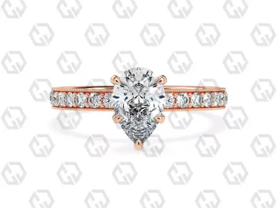 Ring 167 Pear Shape milgrain pave set ring with Gems 3D print model
