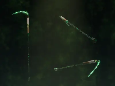 Set of 6 Elemental Kusarigama - Fantasy medieval weapon Low-poly 3D model