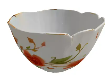 Vintage Floral Ceramic Damaged Bowl Low-poly 3D model