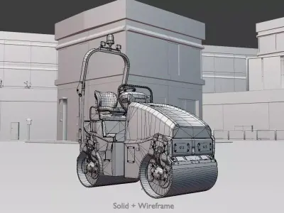 Road Roller Version-1 yellow rigged Low-poly 3D model