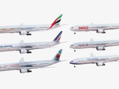 Bundle 6x Boeing 777-300 Low-poly 3D model