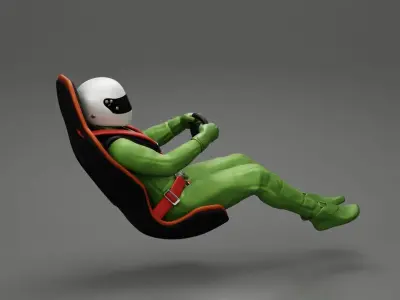 Racing Driver Sitting in Touring Car Cockpit with Racing Suit 2 3D print model