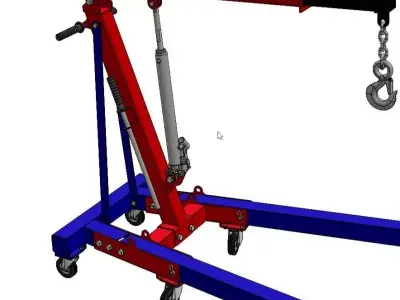  Hydraulic Engine Hoist Workshop Crane with Wheels 3D model
