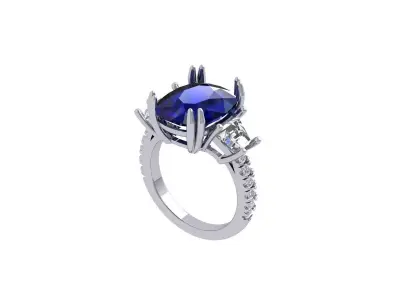 Cushion 3 Stone Art Deco Ring 3D print model