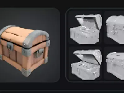 wooden treasure chest with metallic edges Low-poly 3D model