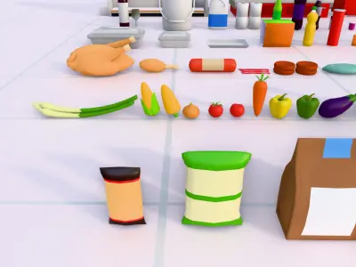 Lowpoly Food Asset Pack for Supermarkets and Grocery Stores Low-poly 3D model