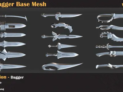 50 Dagger Base Mesh - VOL 06 - Game Ready Low-poly 3D model
