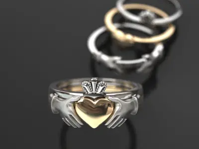 CLADDAGH 2 colors 3 part folding RING 3D print model