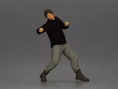 Asian Man in Hoodie Defending Against Attack in Intense Fight 3D print model