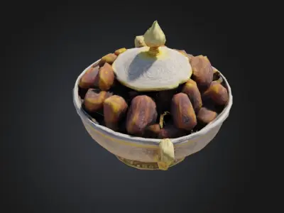 Arab Date Pot with Golden Lid Low-poly 3D model