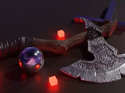 SATAN AXE - Game ready Low-poly 3D model Blender Low-poly 3D model