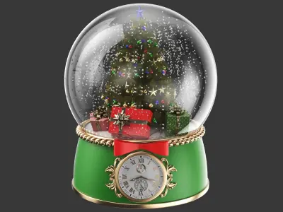  Detailed Clock Snow Globe With Tree 