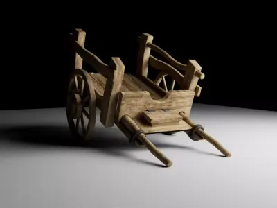 Wooden Cart Low-poly 3D model 13