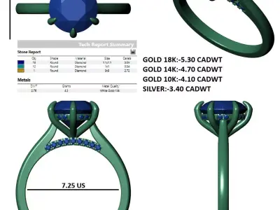 6 Prong Set Round Stone Solitary Ring 3D print model