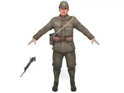 Japanese Soldier Low-poly 3D model
