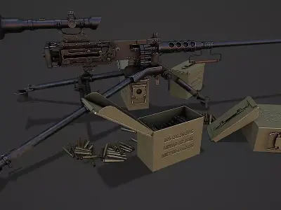 Army machine gun with optical sight Free 3D model