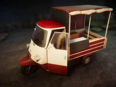 Tuk-tuks tricycle with cart Low-poly 3D model