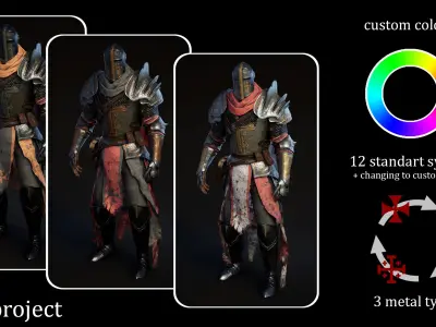 Medieval knight Templier Low-poly 3D model