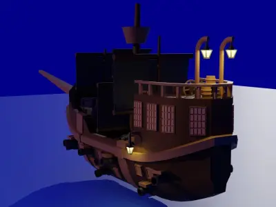 Battle ship animation  Low-poly 3D model
