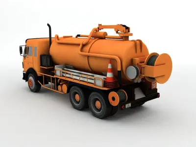  Industrial Vacuum Truck Mercedes Low-poly 3D model