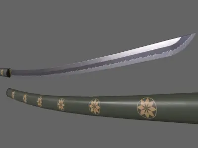 PBR Katana Japanese Sword Green V3 Low-poly 3D model