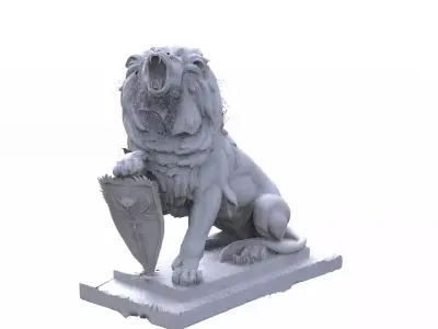Lion statue with shield 3D model