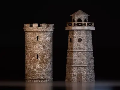 Medieval Stone Tower Pack Low-poly 3D model