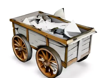 Low Poly Wooden Cart with Debris Low-poly 3D model