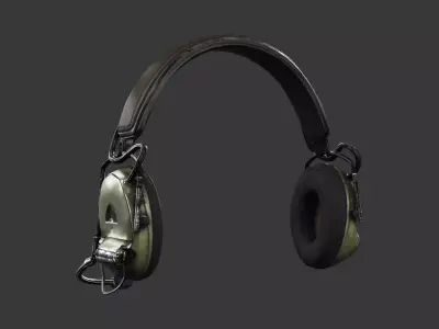 Worn Tactical Communication Headset Low-poly 3D model