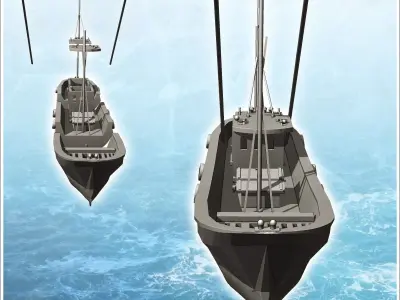 Long modern fishing boat 5 - World War Two Second WWII Front Eas 3D print model