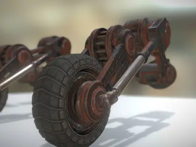 Hydraulic Suspension with Tires Rusty Version Rigged and Animate Low-poly 3D model