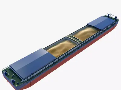 Cargo Barge Loaded with Containers or Grain 3D model