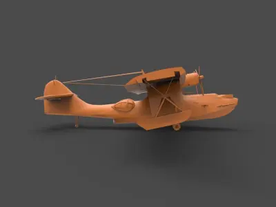 PBY-5A orange propeller plane 3D print model