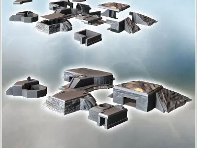 Set of five modern bunkers with anti-aircraft fortifications 33 3D print model