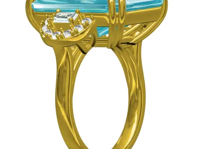 Antique Aquamarine Emerald Cut Diamond Cocktail Ring 3D print model